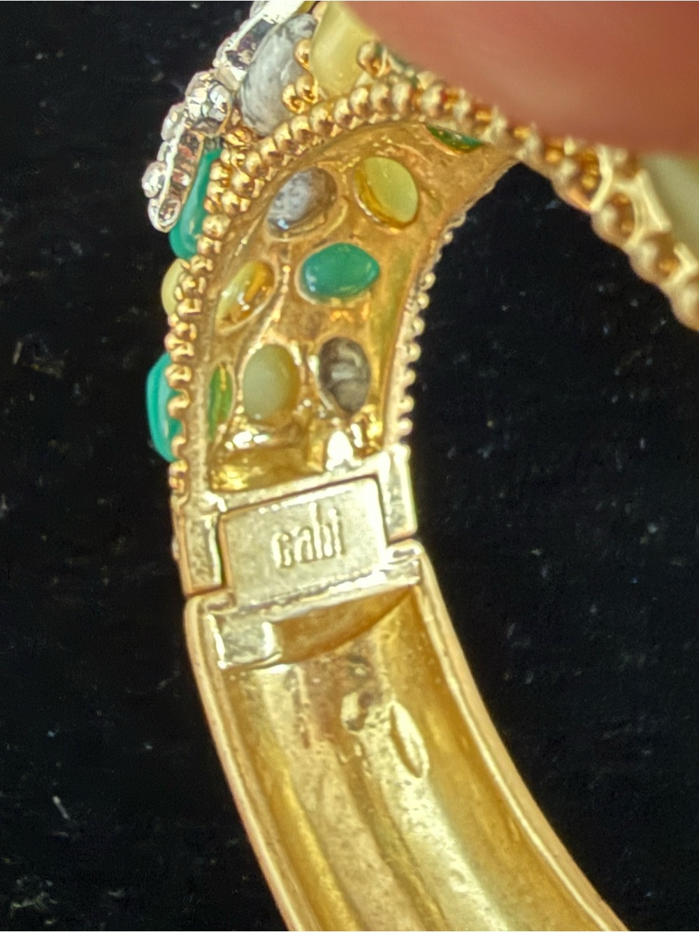 CAbi Gold-tone Bracelet Collectible with Green, Cream, and Gray Cabochons #2129 - Picture 8 of 11